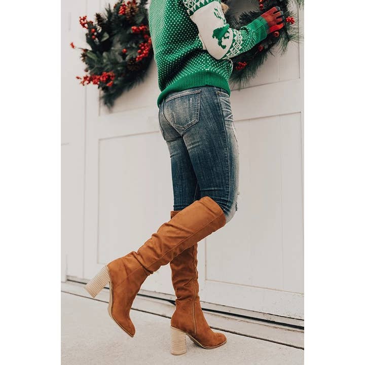 Paperdoll - Wholesale Boots - Women's - Suede Chunky Heel Knight Boots