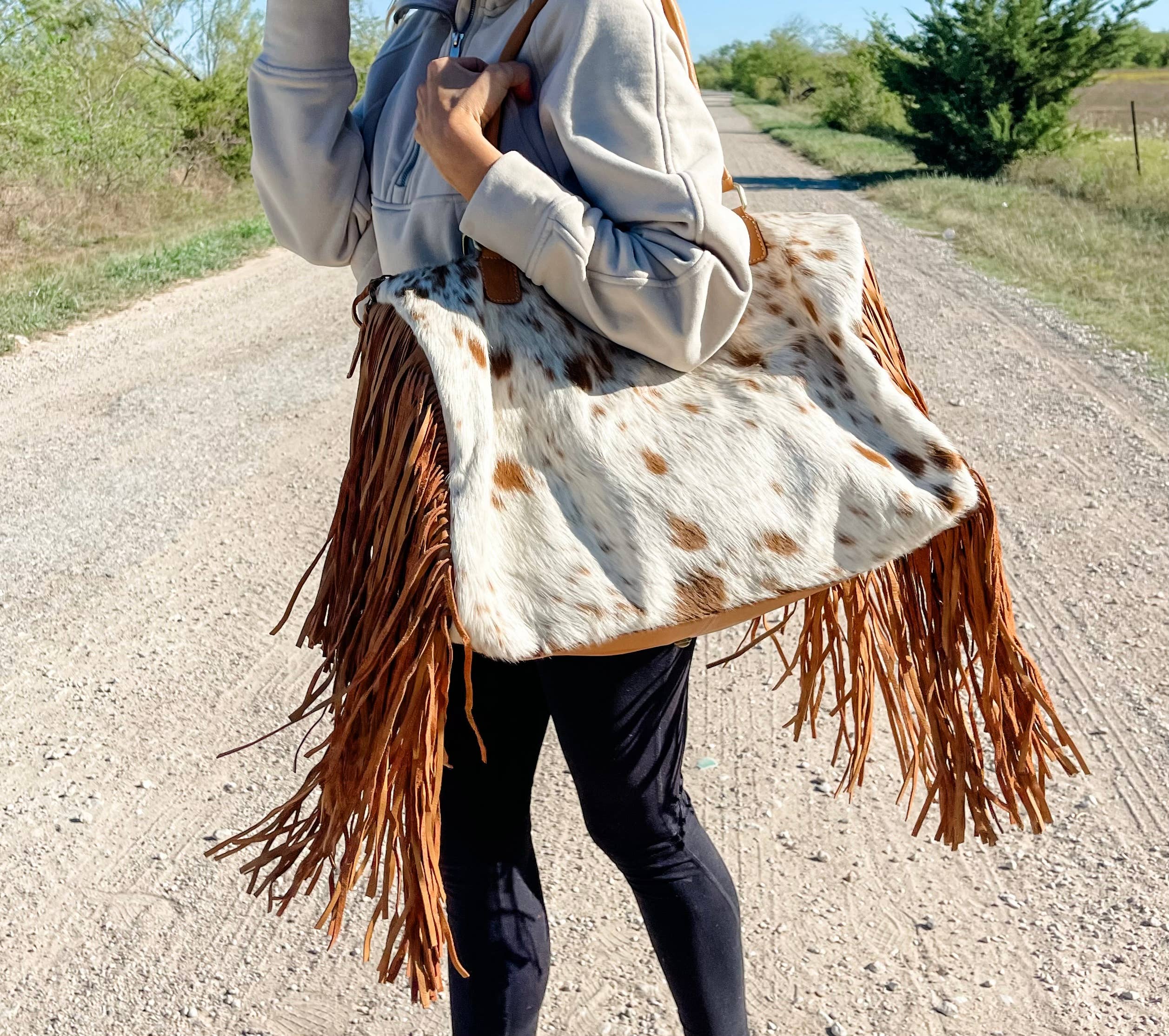Boho Ranch Shop - Wholesale Weekender Bag - Women's - XL Duffle Bag - Leather HairOn Cowhide Travel Weekender4