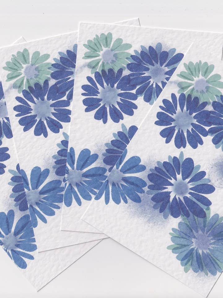 Blue Japanese Flowers Postcard Set for wholesale by Jenny Robson Design