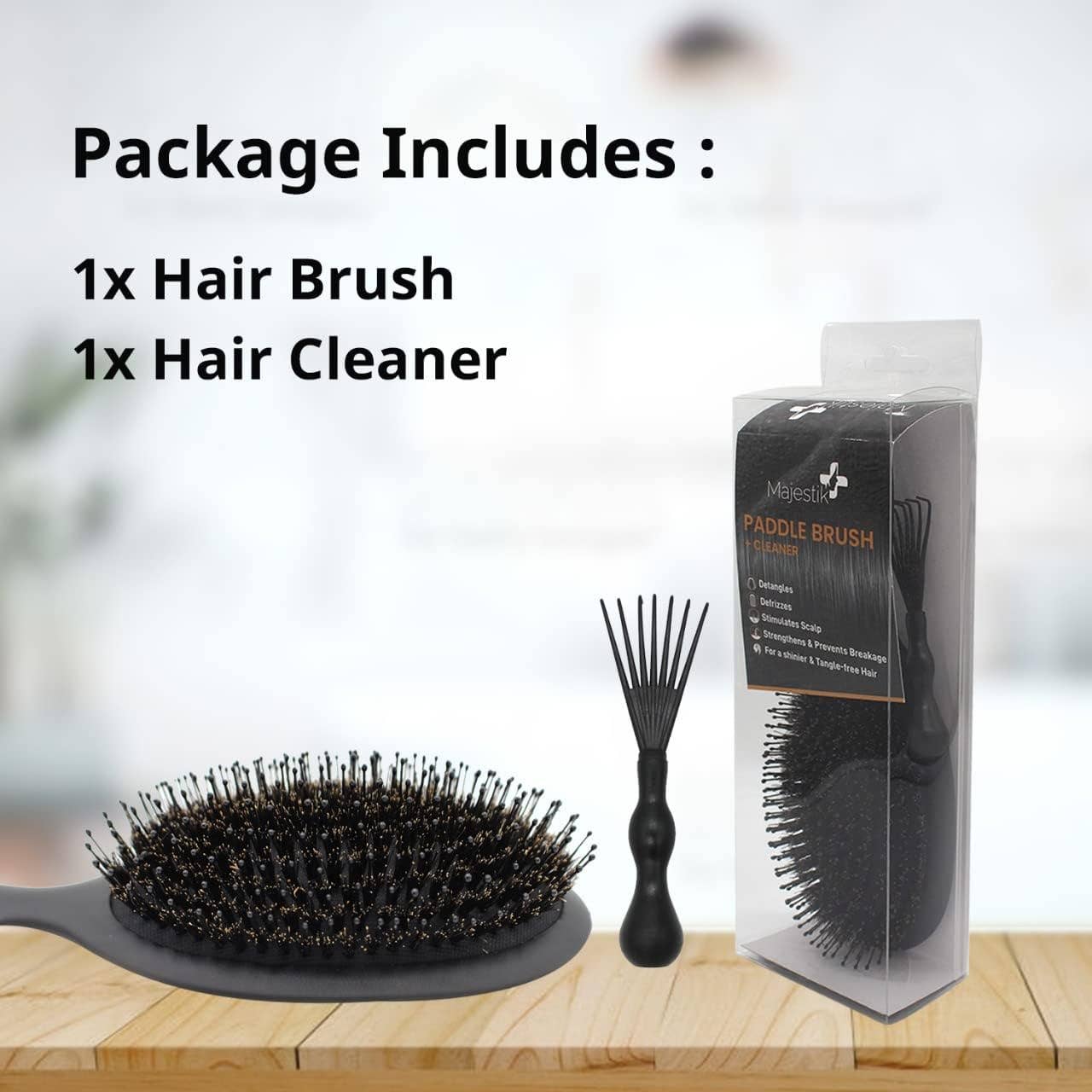 Majestic Beauty - Wholesale Hair Brush/Comb - Shine Enhancer Paddle Hair Brush - With Soft Natural Boar3