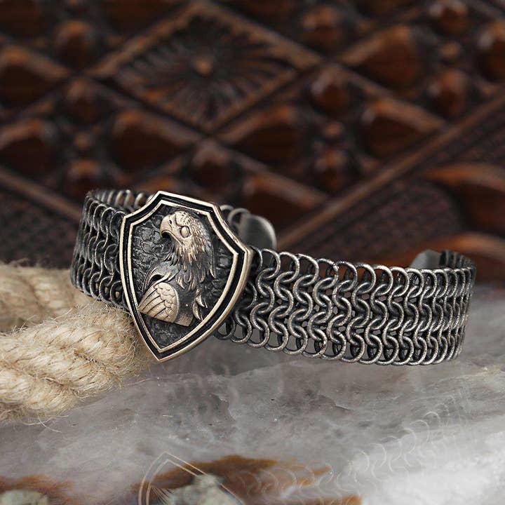 Bracelet aigle chaîne en argent sterling tressé pour la vente par Ephesus Jewelry