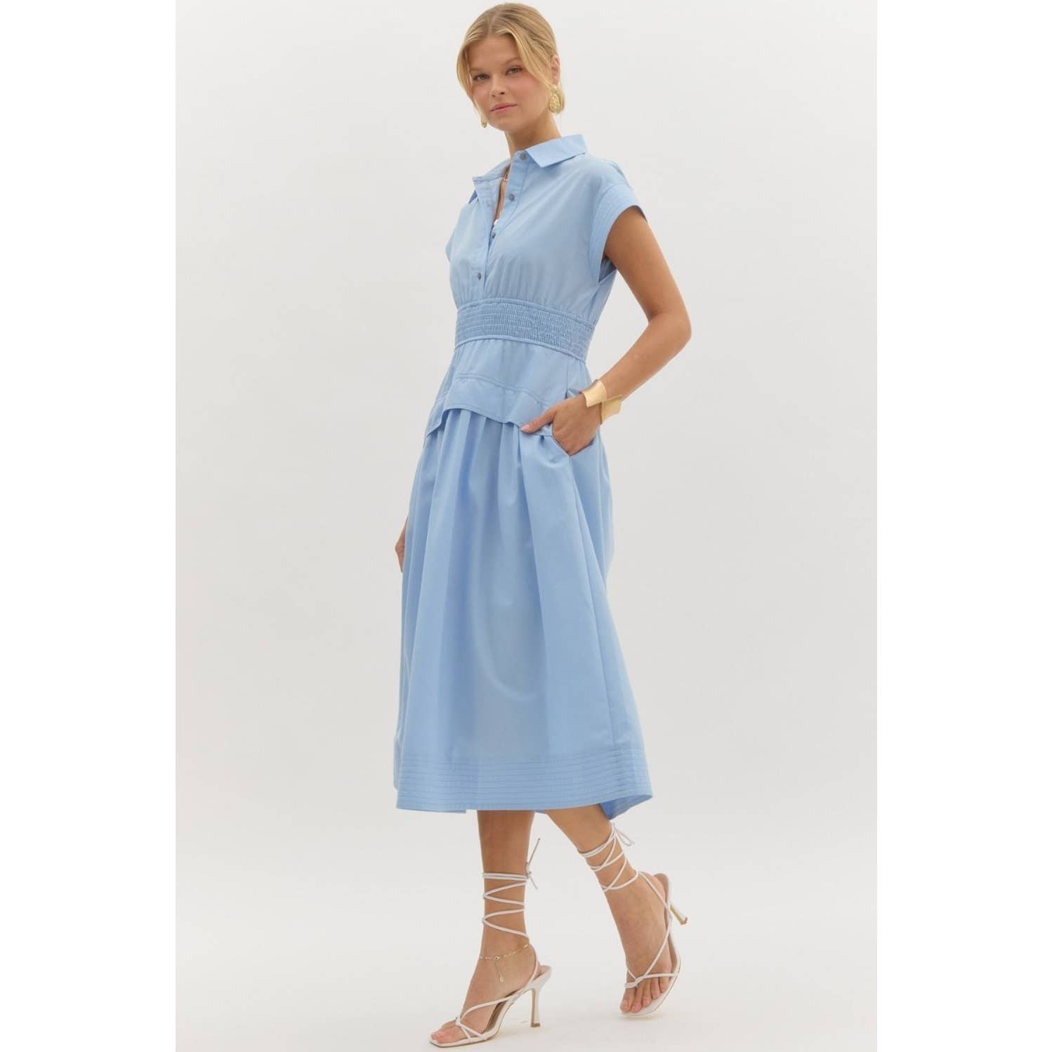 STYLE USA - Wholesale Dress - Women's - Solid cap sleeve midi dress1