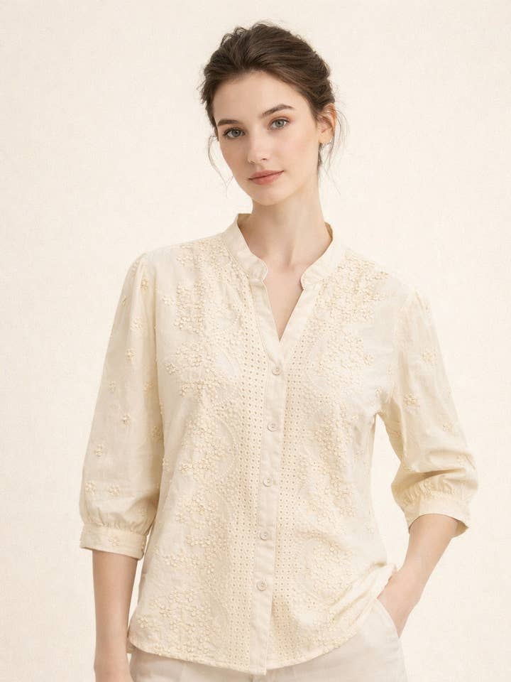 Embroidered Shirt ROMANTIC SOFTNESS - 507 for wholesale by Acacia Paris