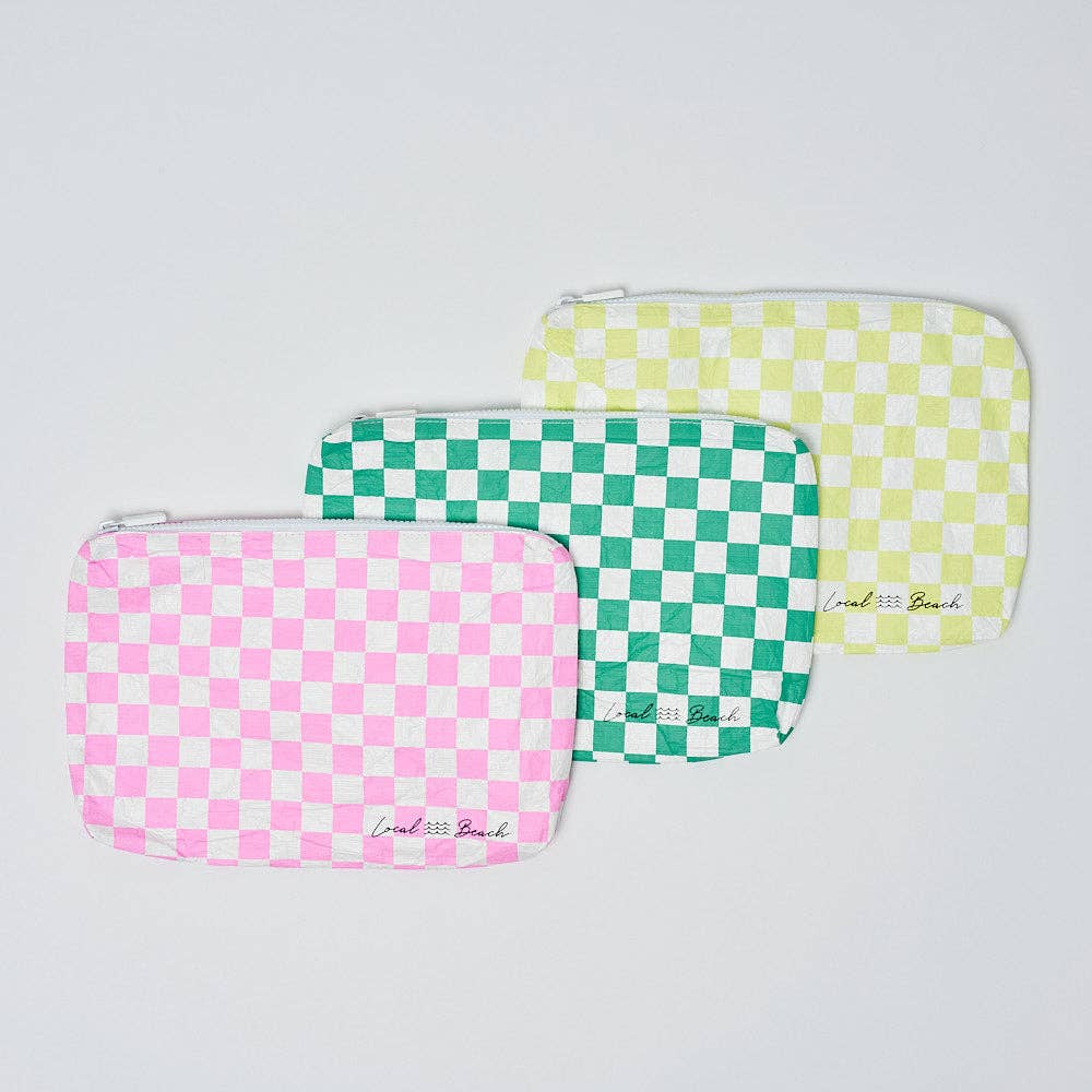 Local Beach - Wholesale Pouch - Women's - Pink Checker Water Resistant Pouch2