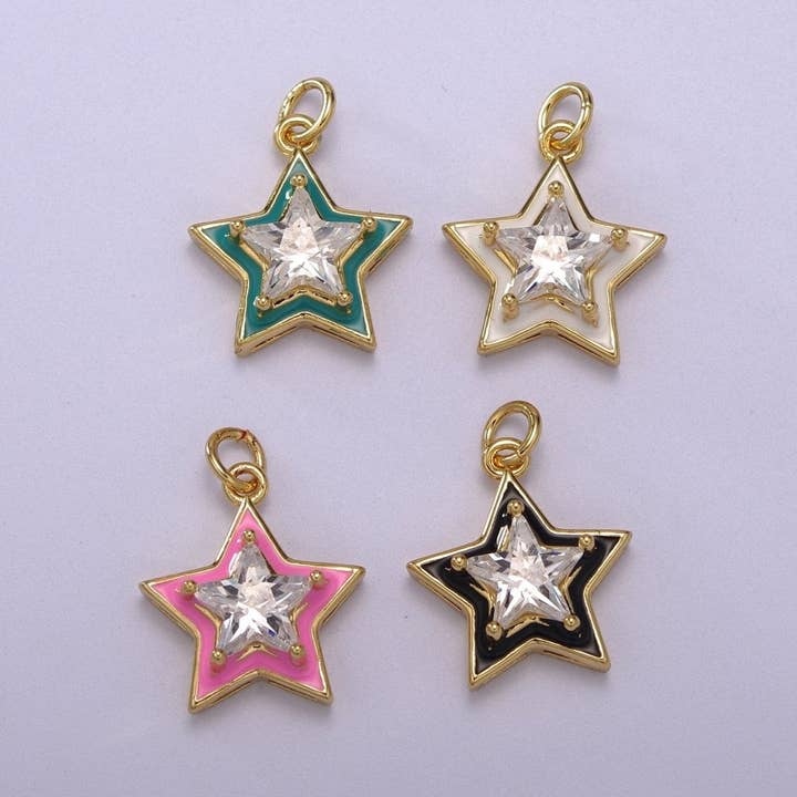 Big Clear CZ Enamel Colorful Star Shape Pendant 14K Gold Filled Enamel Charm, Necklace Bracelet Component M-678 - M-681 for wholesale by Aim Eternal
