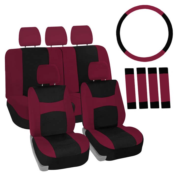 Light & Breezy Flat Cloth Seat Covers - Combo Set Burgundy for wholesale by FH GROUP