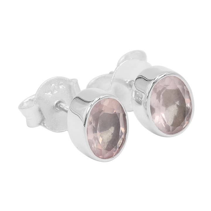Rose Quartz Stud Earrings – 925 Sterling Silver Pink Jewelry for wholesale by Jay Jools