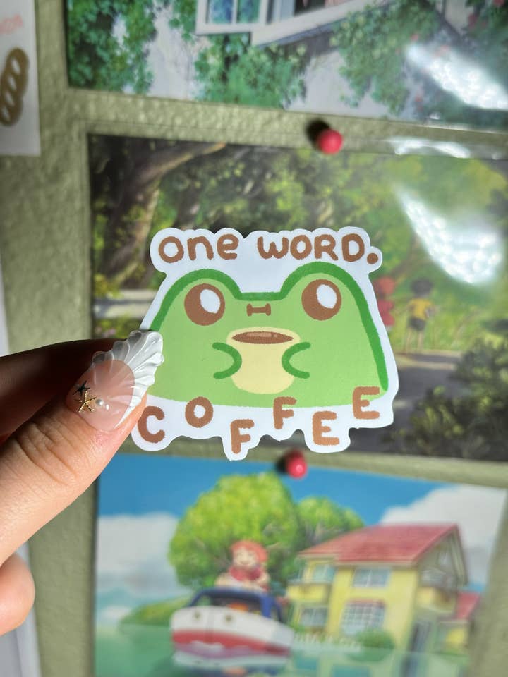 Autocolante de Sapo Amante de Café - Uma Palavra Café por atacado de Simply Froggie Shop