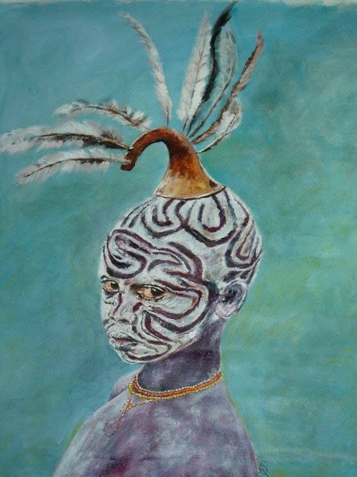 BazaarZauber - Wholesale Art Print - Surma Child, Ethiopia, Watercolor, Art Cards with Envelope0