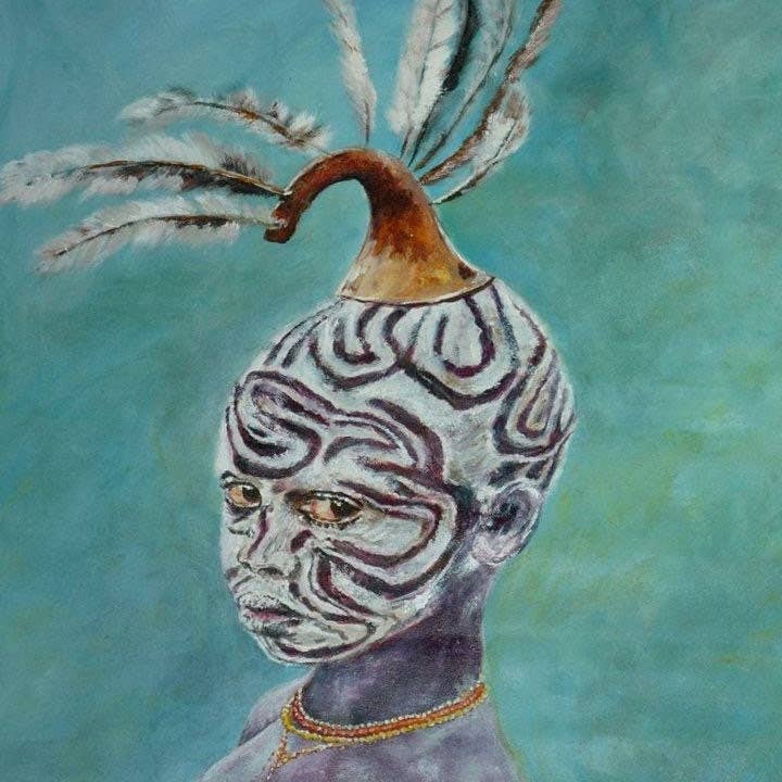 BazaarZauber - Wholesale Art Print - Surma Child, Ethiopia, Watercolor, Art Cards with Envelope