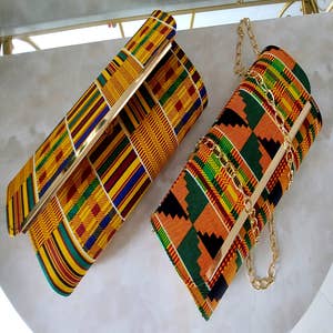 African Blue / Orange Kente Print Fabric Kente Ghana Wax Cloth AF