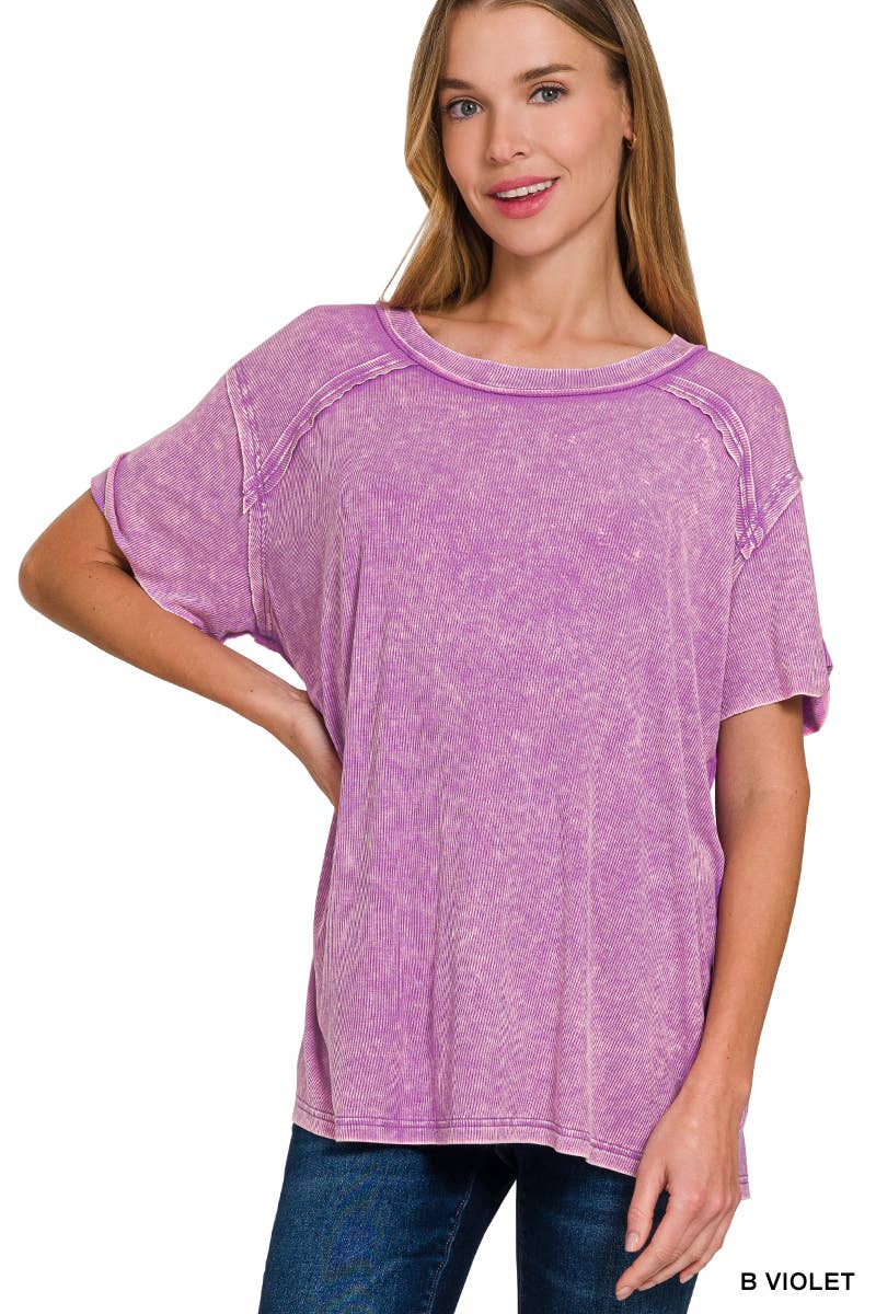 42POPS – Großhandel Strickoberteil – Damen – Geripptes Kurzarm-Oberteil mit Bootsausschnitt.11