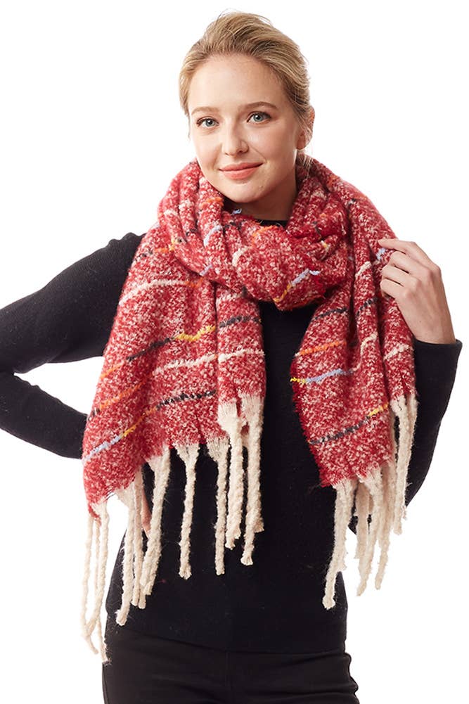 Hana - Wholesale Scarf - Women's - Glitz Color Stitch Fuzzy Oblong Winter Scarf13