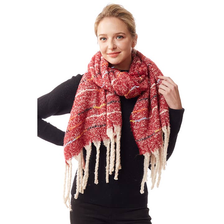 Hana - Wholesale Scarf - Women's - Glitz Color Stitch Fuzzy Oblong Winter Scarf13