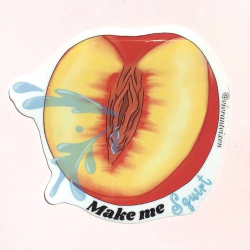 Peach Squirt Vuxen Die Cut Vinylklistermärke, Sexpositiv konst för wholesale av Vivrant Vixen