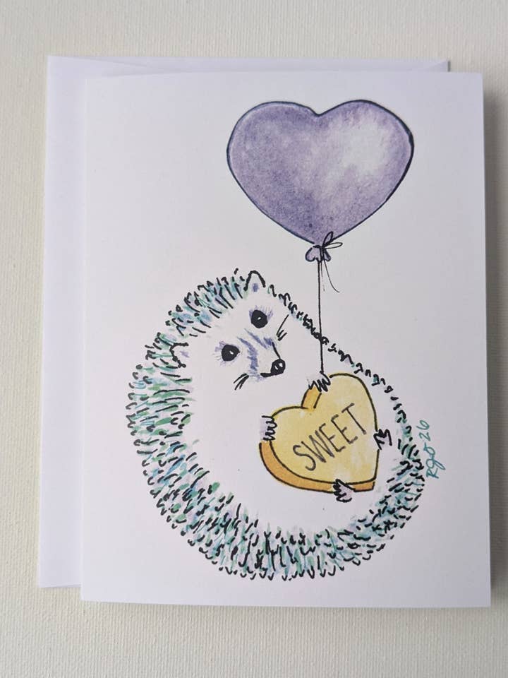 Sweet Heart Hedgehog Greeting Card for wholesale by Robynnotes, LLC