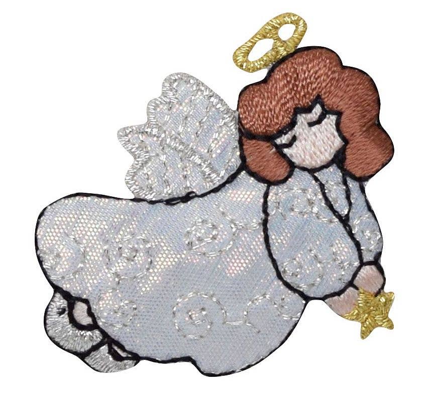 Wholesale Applique - Wholesale Patch - Angel - White Robe - Holding Gold Star - Flying Right - Iron on Applique - Embroidered Patch - 693878B