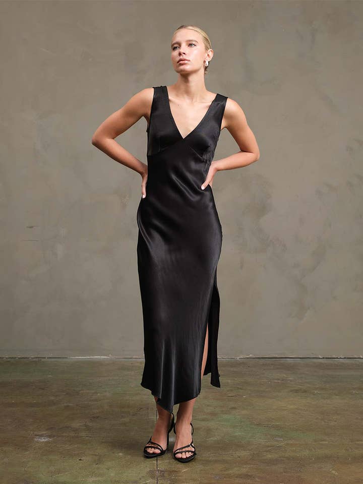 Side Slit Satin Dress - RD1010 for wholesale by RAISONNEL