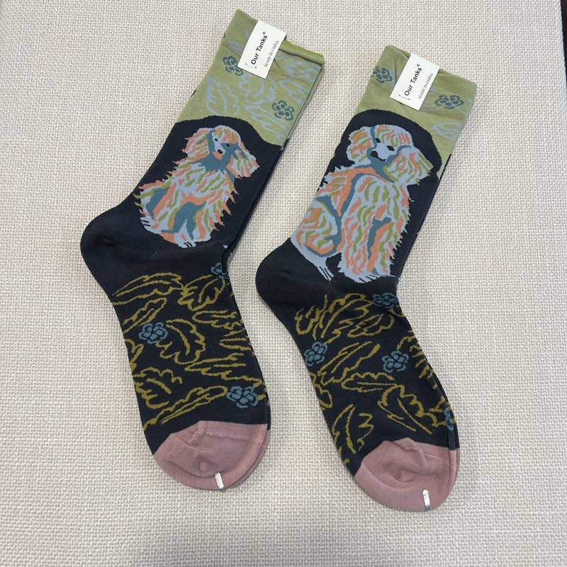 Tourtiwi - Wholesale Socks - Unisex - Oil painting style animal flower print socks1