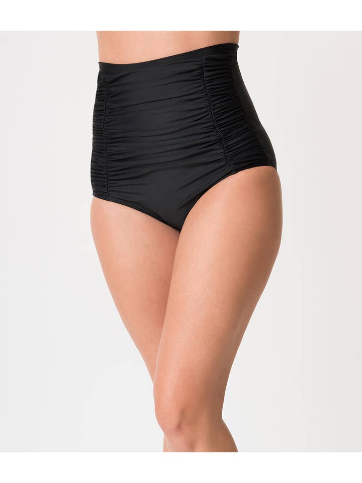 Unique Vintage - Wholesale Swim Bottoms - Women's - UV All Black Monroe High Waist Bikini Bottom1