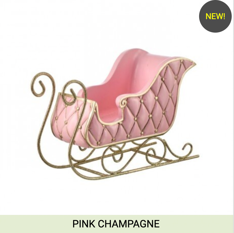 Dunn Deals - Wholesale Christmas Decoration - Santa's Sweet Shoppe Collection - 12" PINK RESIN QUILTED SLEIGH0