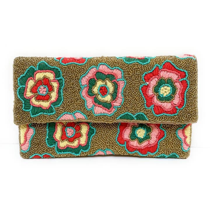 Adela Floral Beaded Clutch Purse for wholesale by Twine and Love