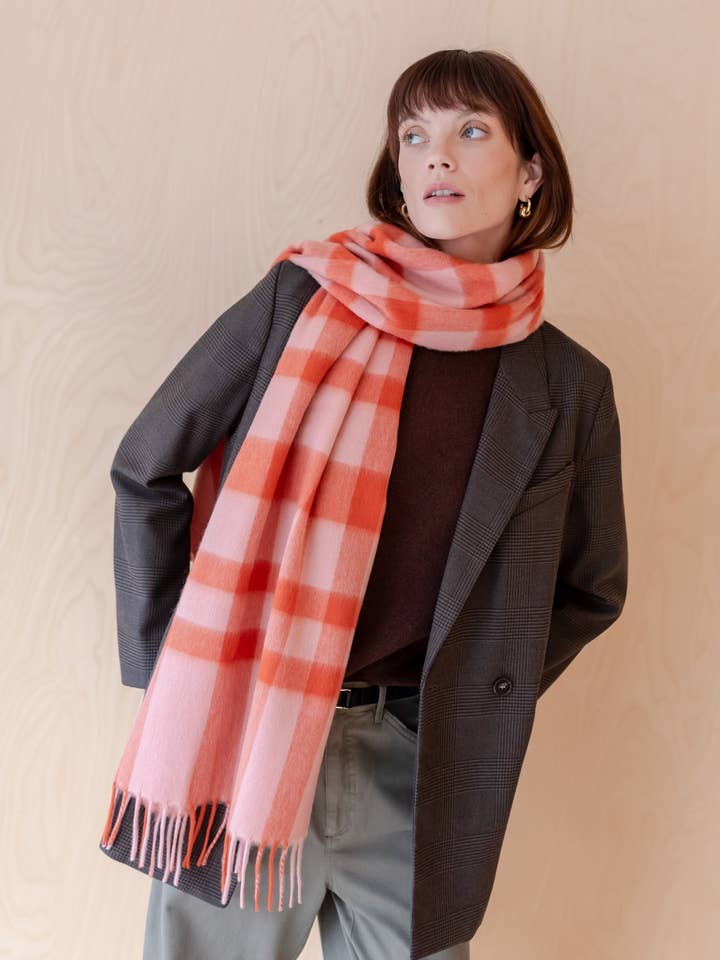 Lammull överdimensionerad halsduk i rosa rutig för wholesale av TBCo