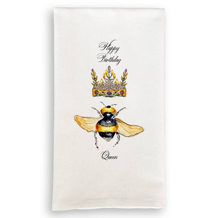 French Graffiti - Wholesale Tea Towel - The Queen Bee with Happy Birthday