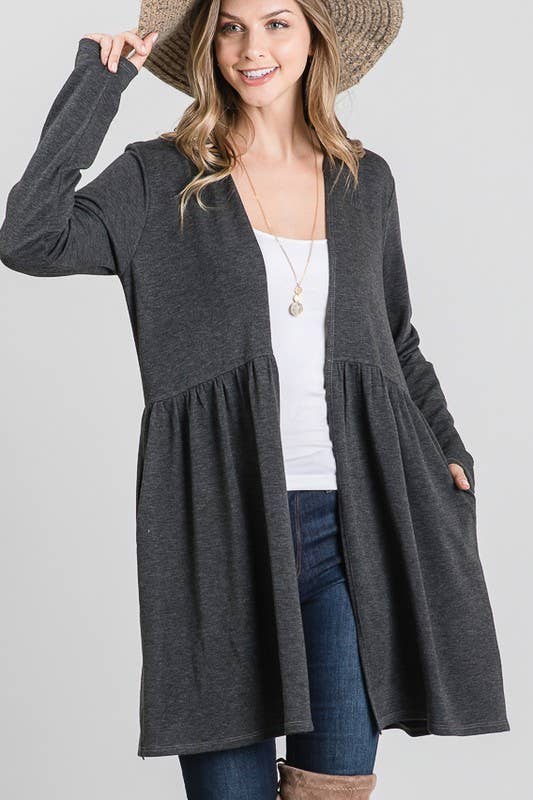 HEIMISH - Vente Cardigan – femme - CARDIGAN OUVERT À VOLANTS UNI EJ5007S AVEC POCHE LATÉRALE2