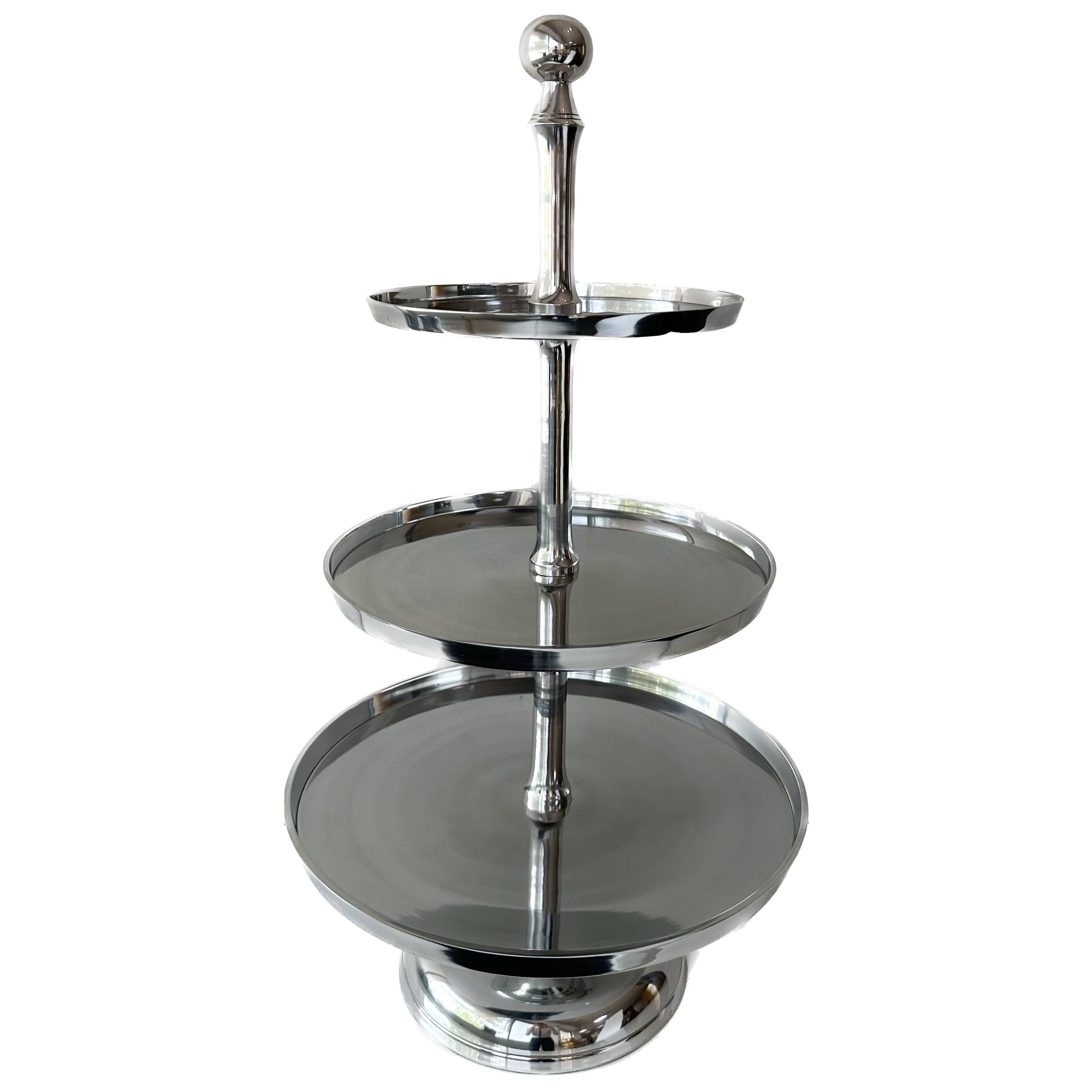 India Handicrafts Inc - Wholesale Cake Stand - Polished Silver 3-Tier Cake Stand1