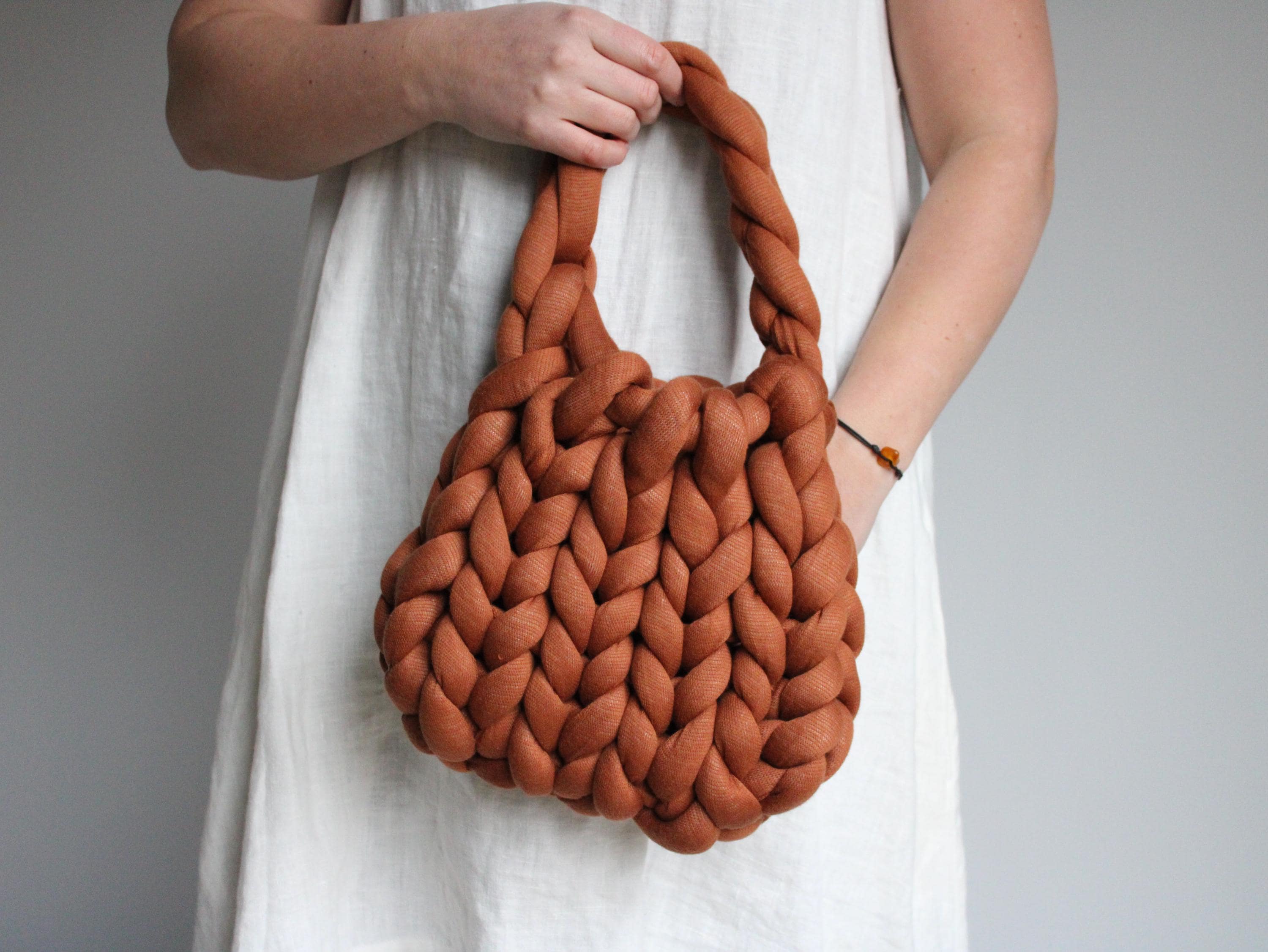 woolexperts - Wholesale Tote Bag - Women's - Chunky Knit Cotton Tote Handbag with Extra Touch Handles #24