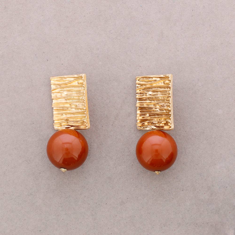 Sonata - Wholesale Snap Jewelry - Square Metal Earrings with Hanging Imitation Pearl Ball0