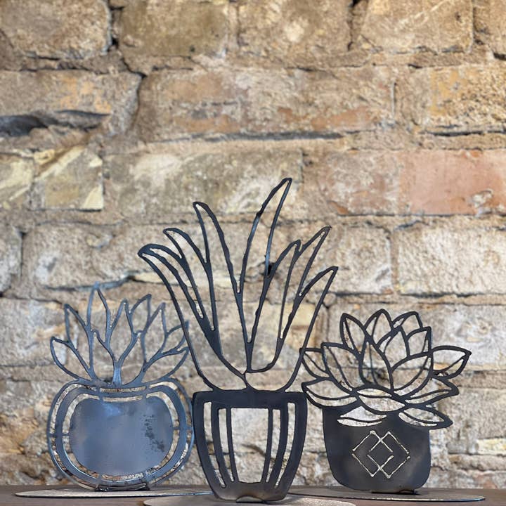 608 The Factory - Wholesale Decorative Tabletop Object - S/3 Potted Succulent Metal Stand - 608 The Factory
