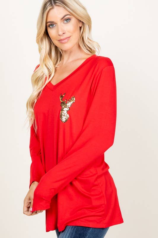 HEIMISH - Wholesale Tunic - Women's - ST1490-10 SEQUINS REINDEER PATCH CHRISTMAS1