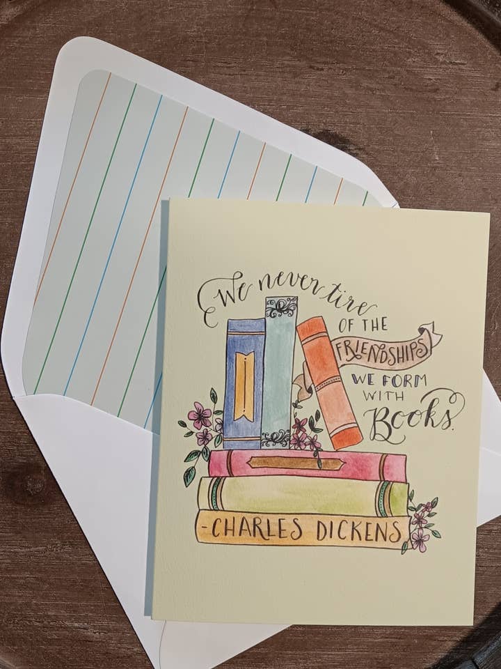 Charles Dickens Book Friendship Greeting Card for wholesale by The Lettering Loft