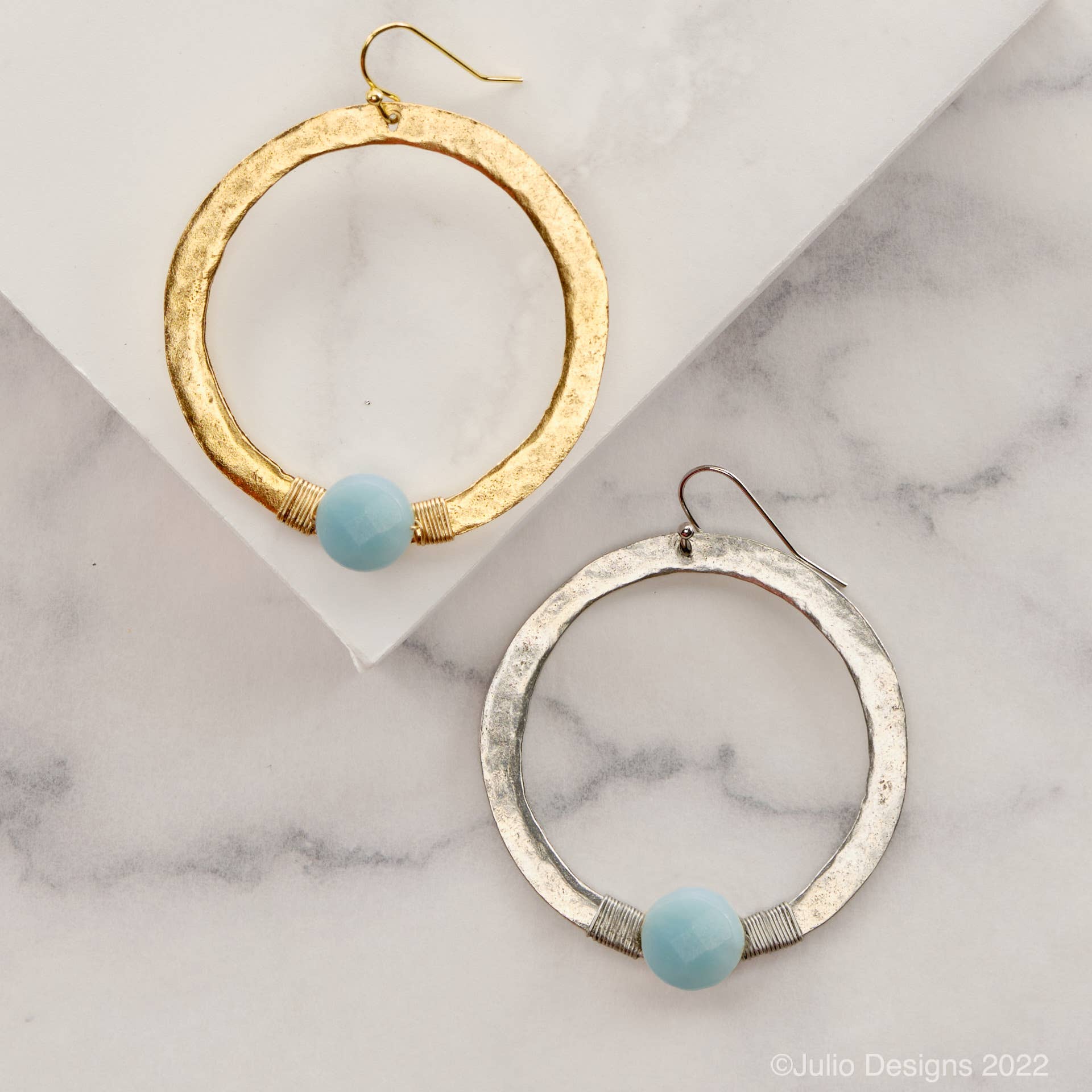 Julio Designs - Wholesale Dangle Earrings - ER115 Hammered Circle Earring with Wire Wrapped Accent Bead0