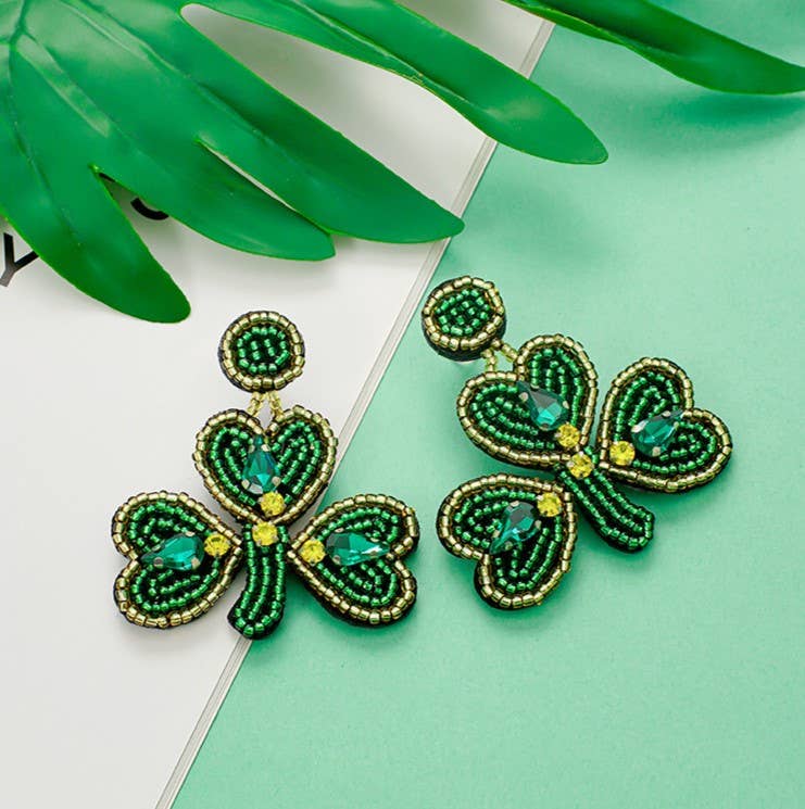 St. Patrick'S Day Green Clover Fashion Beaded Earrings for wholesale on Faire3