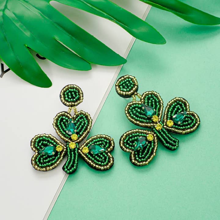 St. Patrick'S Day Green Clover Fashion Beaded Earrings for wholesale on Faire3