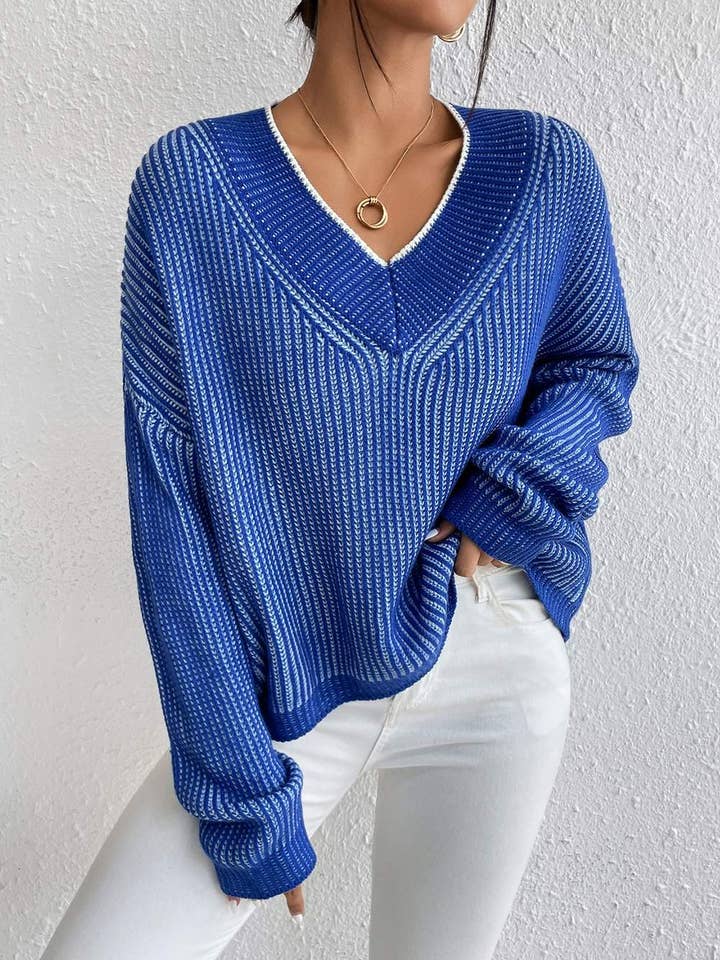 Flarix - Wholesale Knit Sweater - Women's - vertical stripe pattern drop shoulder sweater