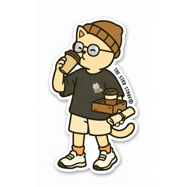 Miau Brille Korokoro Poko Kaffee Strukturierte Aufkleber für den Großhandel von the stkr store