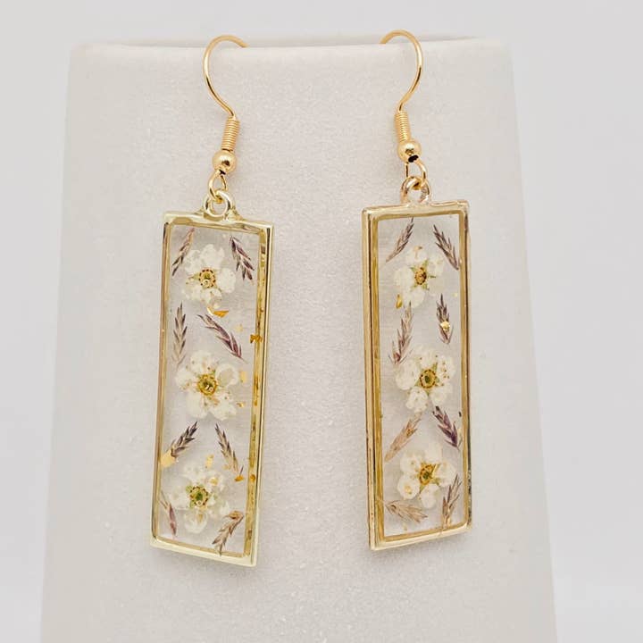 Mio Queena - Wholesale Dangle Earrings - Daffodil Genuine Pressed Dried Flower Cuboid Earrings - PDF