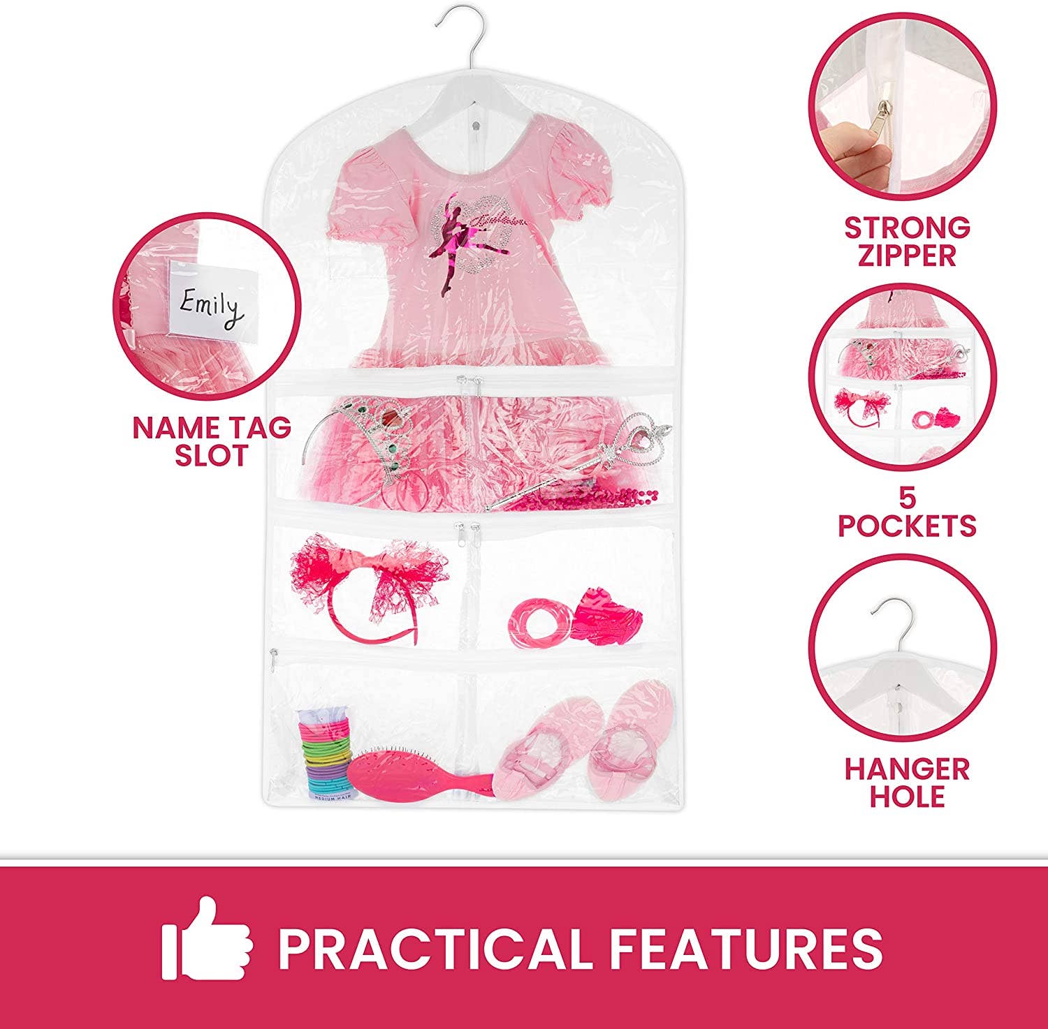 Bagsko - Wholesale Costume - Kids - Clear Dance Costume Garment Bag 22 inch x 40 inch x 4 Inch  With 5 Pockets4