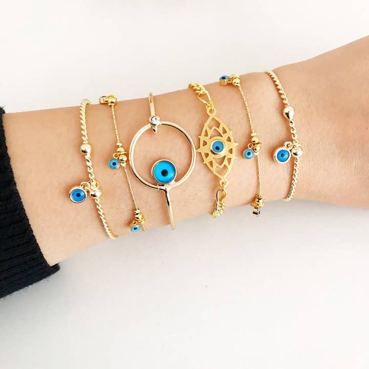 Evileyefavor - Wholesale Jewelry Set - Gold Evil Eye Bracelet, Evil Eye Bangle Bracelet, Blue Evil Eye Bead7