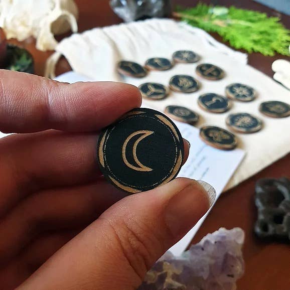 Yiska Designs - Wholesale Meditation Supplies - Witches' Rune Set Round Tiles