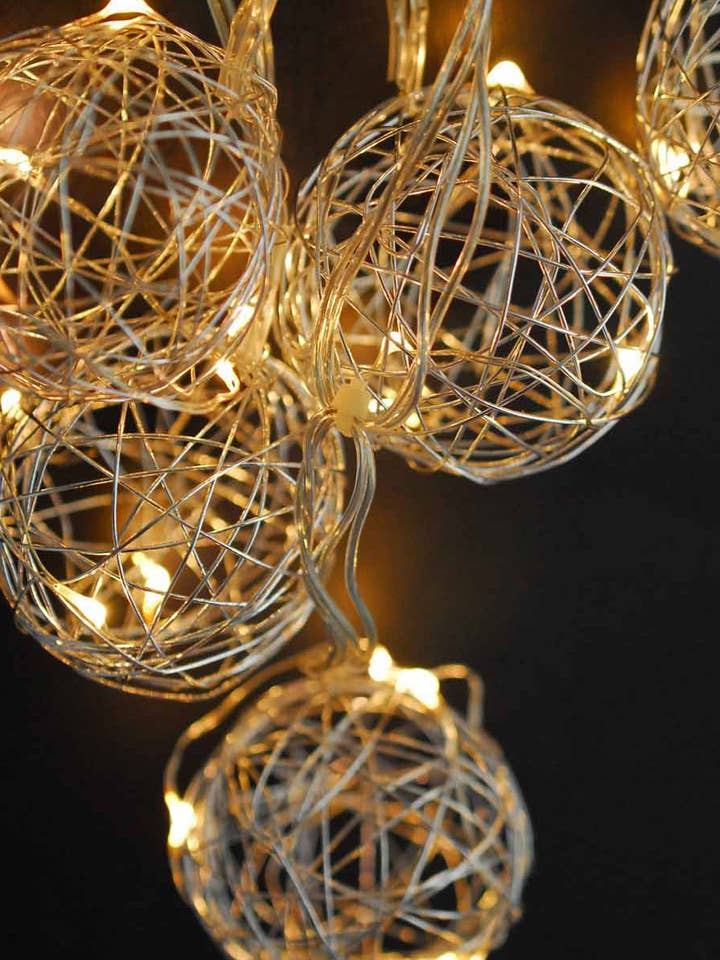 10 LED Silver Wire Ball String Lights Battery Operated for wholesale by Perfect Holiday