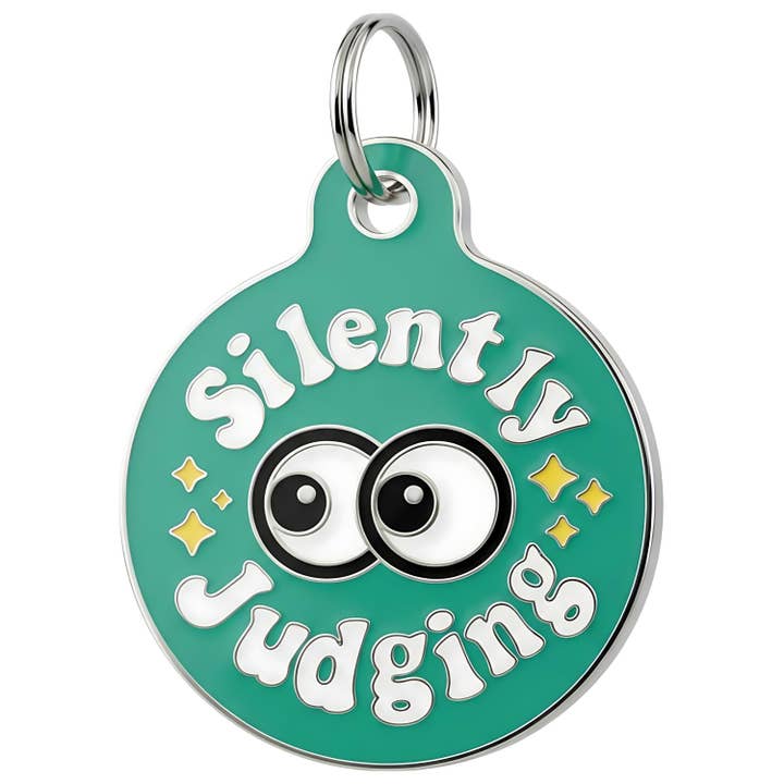 Enamel Dog ID Tag with Scannable ID - Silently Judging *Teal for wholesale by Bad Tags