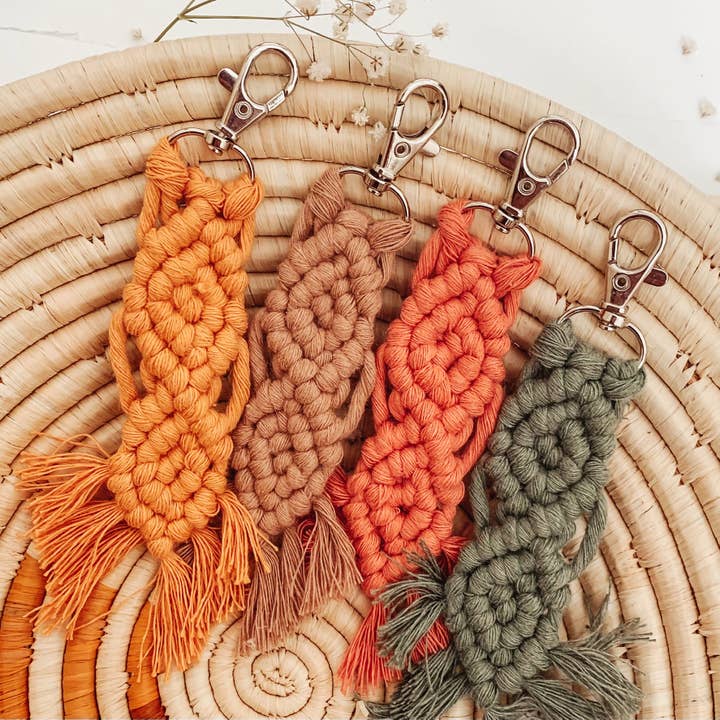 Macrame keychain for wholesale by Live Free Fibers
