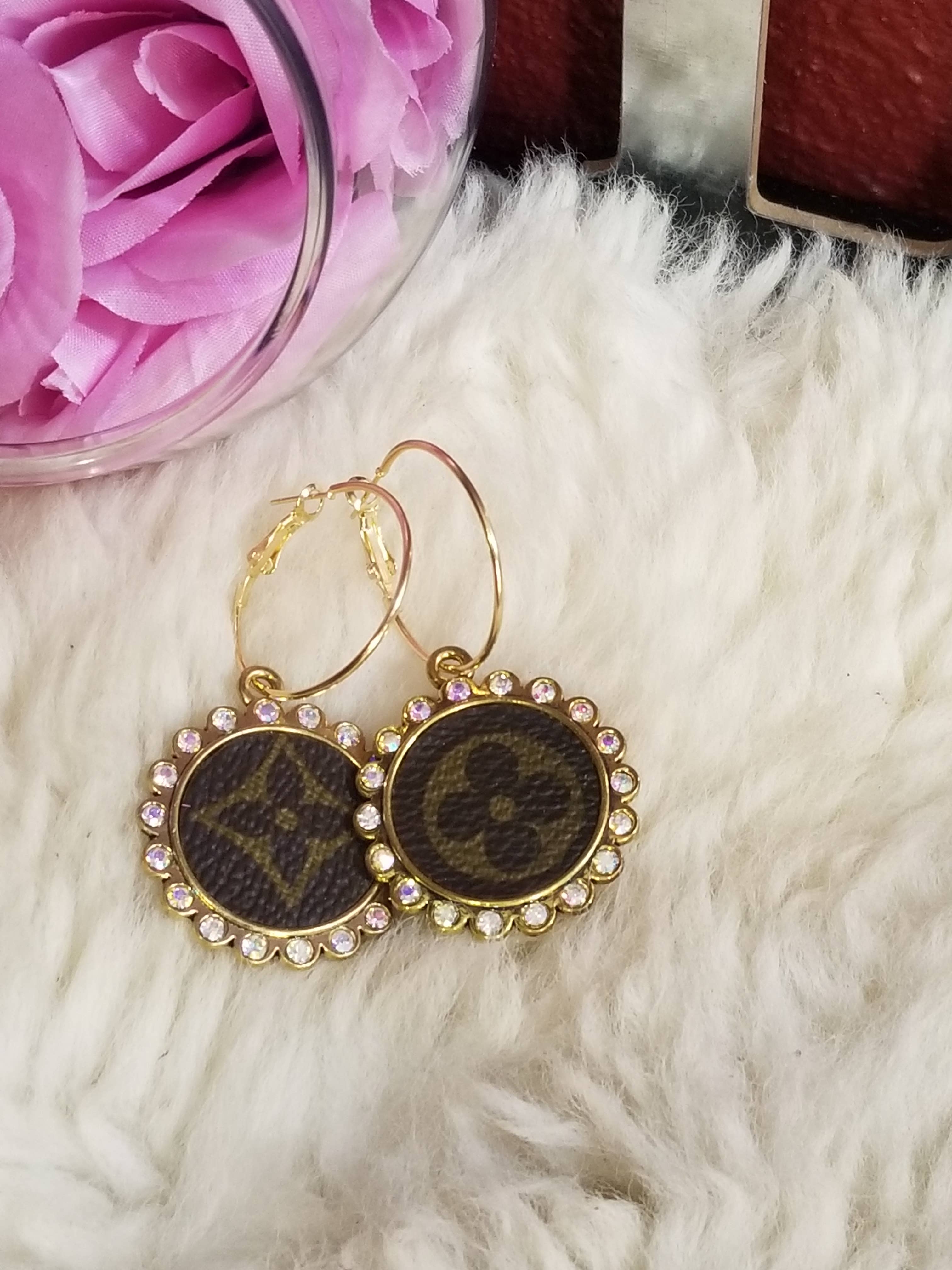 Upcycled Always & Forever accessories - Wholesale Dangle Earrings - Upcycled LV bezel hoop earrings