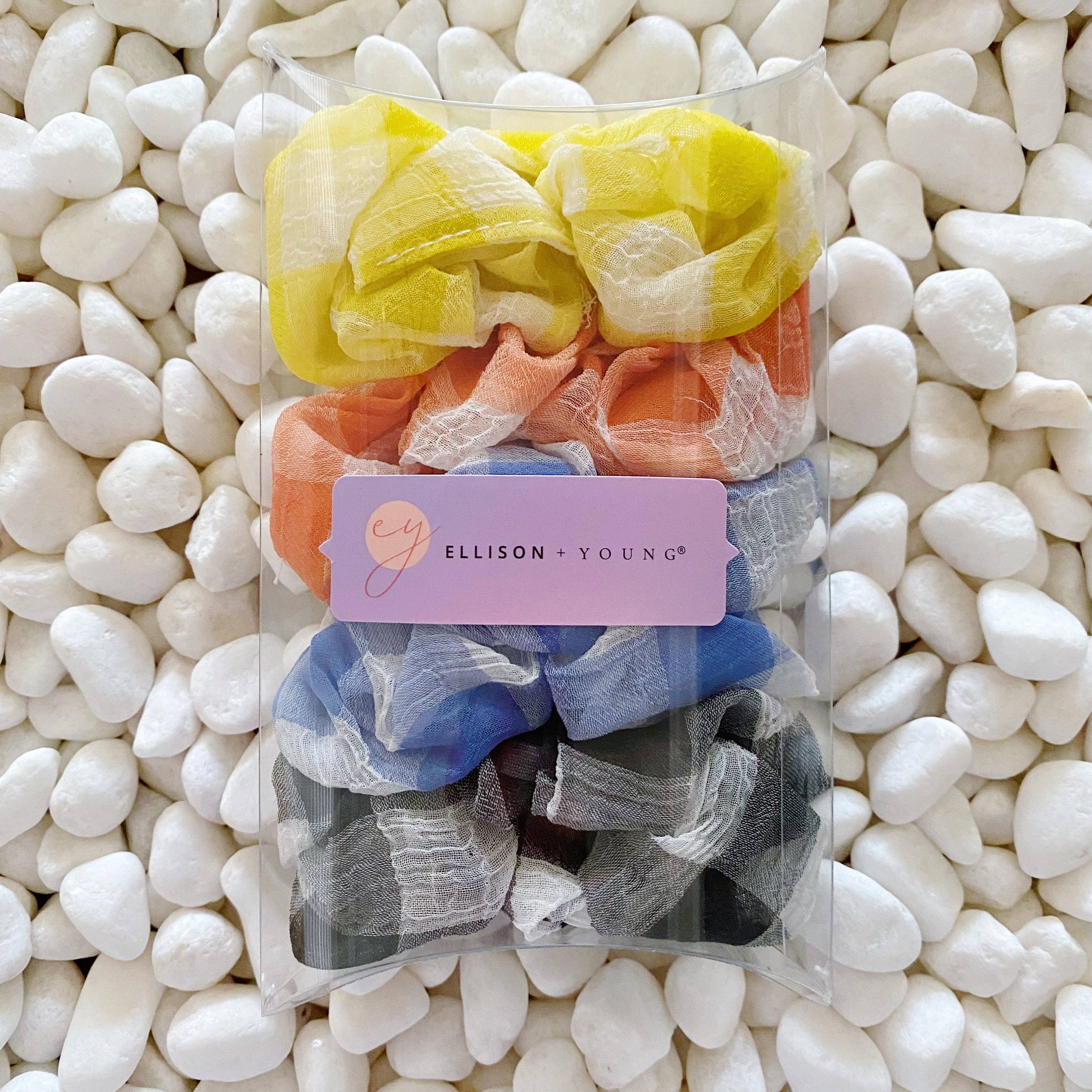 Ellison+Young - Wholesale Scrunchie - Dames - Fresh Gingham haarscrunchie, set van 4 stuks2