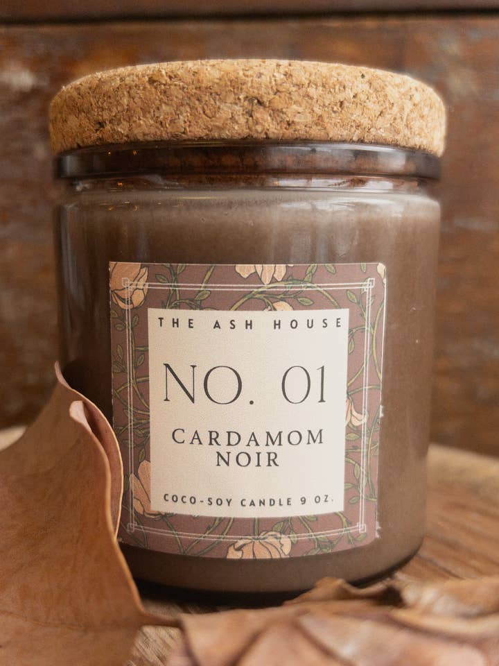 Ash House No. 01: Cardamom Noir Coco-Soy 9 oz Candle for wholesale by The Ash House Soap Studio